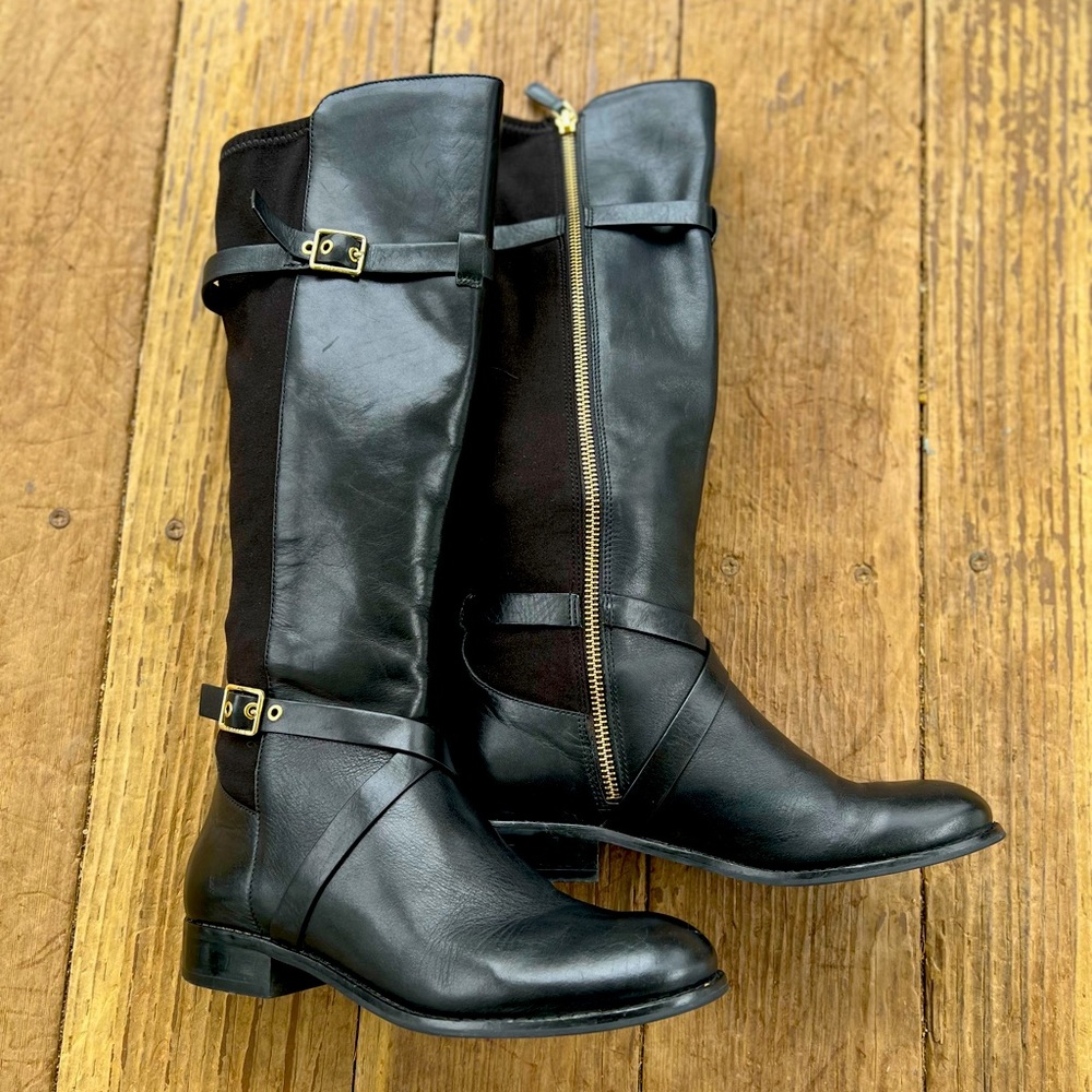 Cole Haan | Womens Black Leather Knee High Boots | Dorian Stretch Boots Size 6.5